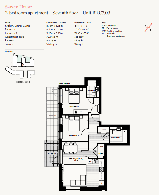 Floorplan for B2.C7.03 at Hanwell Square, Seventh